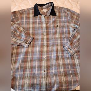 Cabin Creek Waffle Weave Plaid Long Sleeve Button Down Shirt, Size Large
